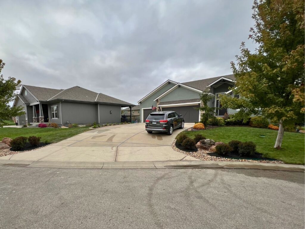 A landscaped suburban front yard.